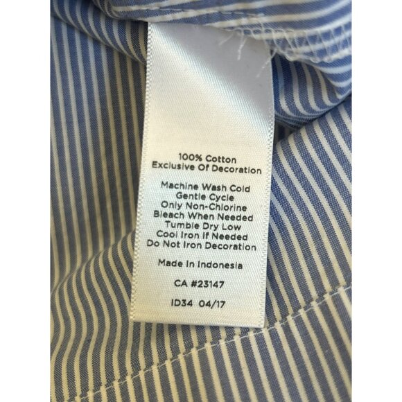 Talbots Blue Striped Embroidered Floral Bell Sleeve Top Size XL Preppy Relaxed - Picture 7 of 7